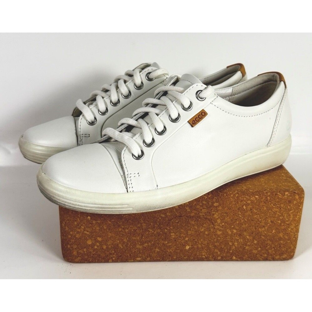 ECCO Womens Soft 7 Sneakers Shoes White Leather Lace Up Low Top 38 / 7-7.5